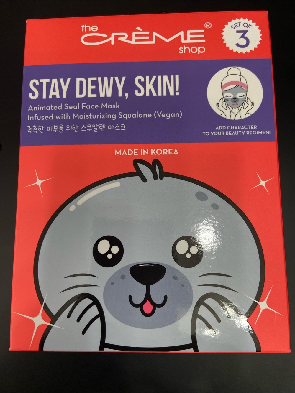 The Crème Shop Stay Dewy, Skin! Animated Seal Face Mask pack of 3 NIB